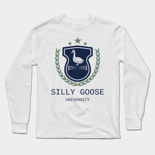 Silly Goose University - Standing Goose Blue Emblem With Green Details Long Sleeve T-Shirt